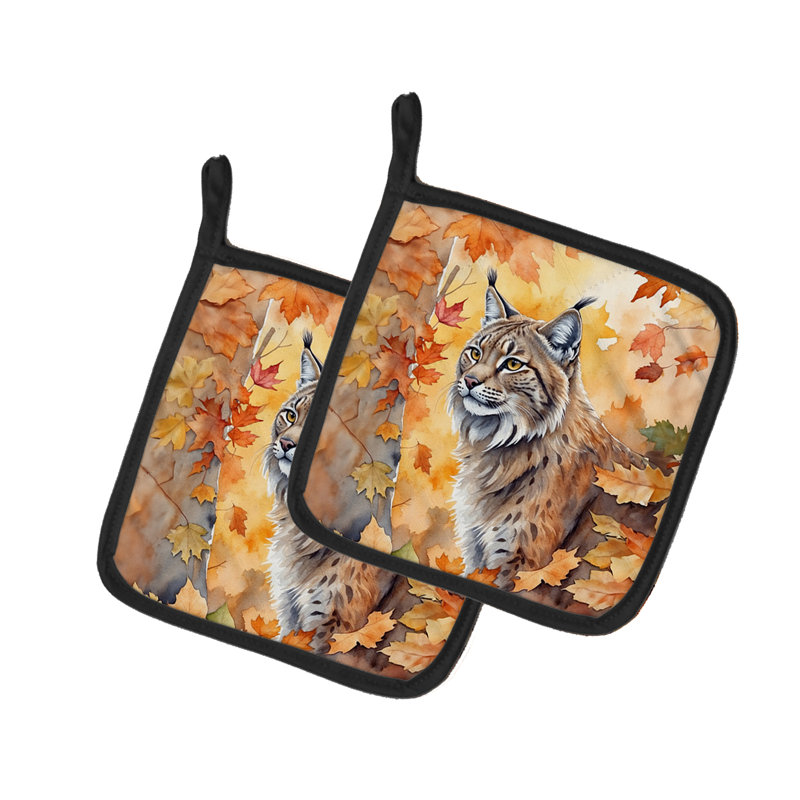 Highlander Lynx chat en feuilles d'automne paire de poignées