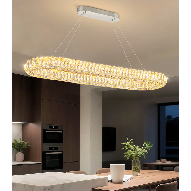 Lustre ovale moderne en cristal, 40", Argent