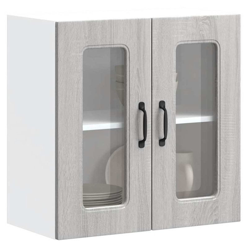 Kitchen Wall Cabinet With Glass Door Kalmar Engineered Wood, 60cm H x 60cm W x 31cm D, Grey Sonoma