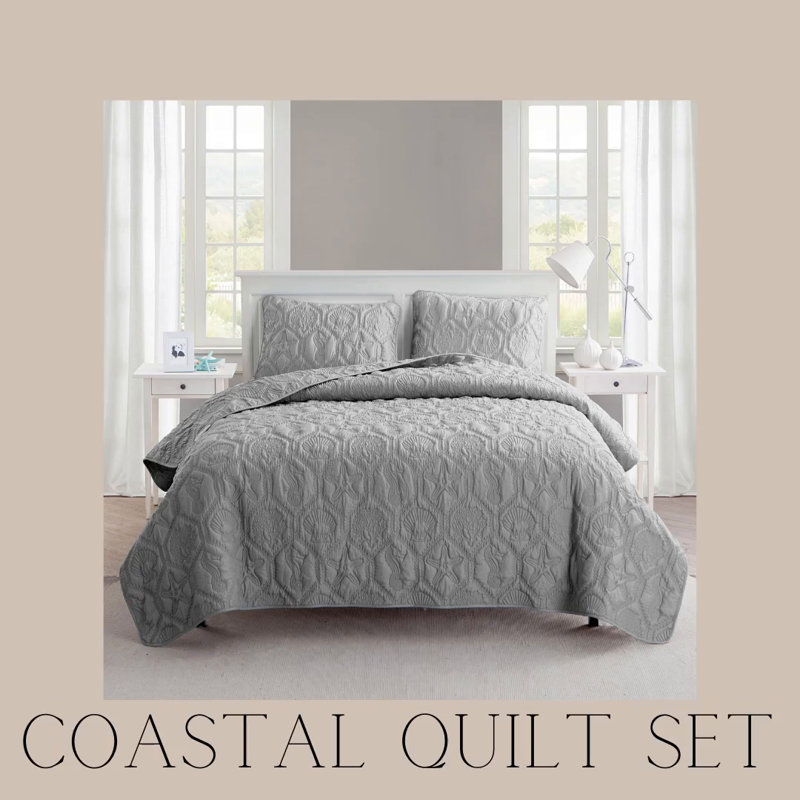 Full Blue Reversible Microfiber Quilt Set