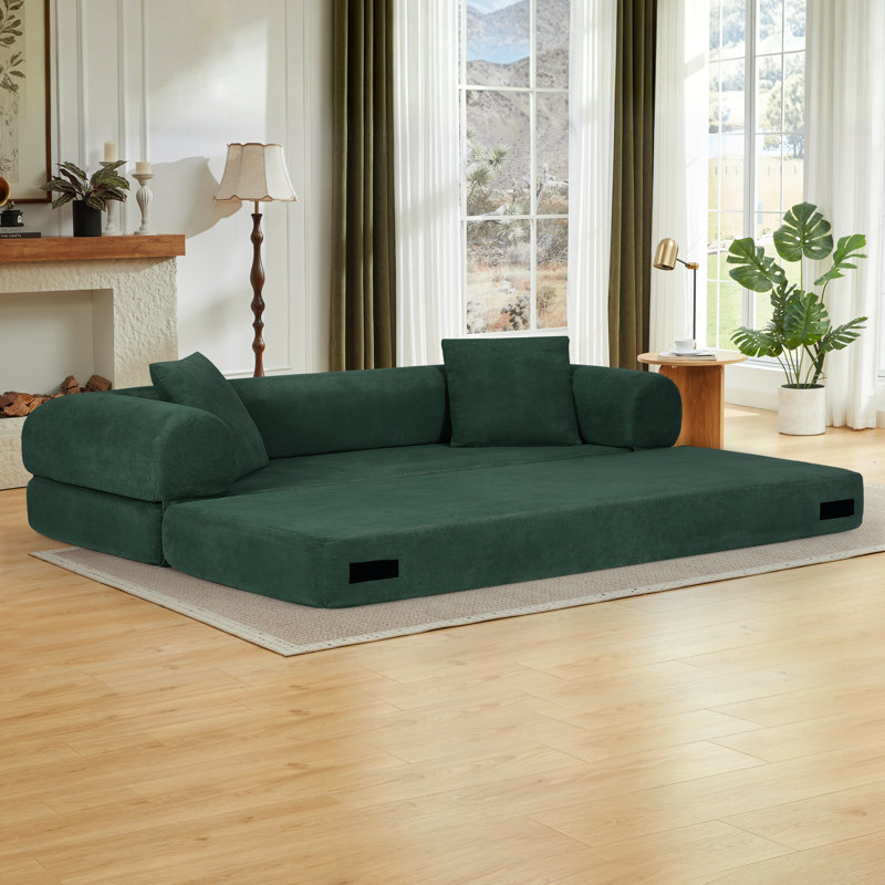 Canapé-lit futon de 80 po pour grand lit, canapé-lit pliable sans os avec 2 coussins - aucun assemblage requis, Green
