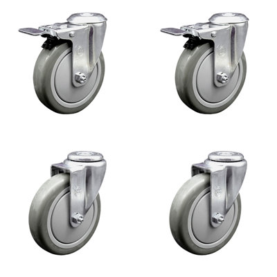 4 Pieces Polyurethane Swivel Bolt Hole Caster Brake Set with Total Lock