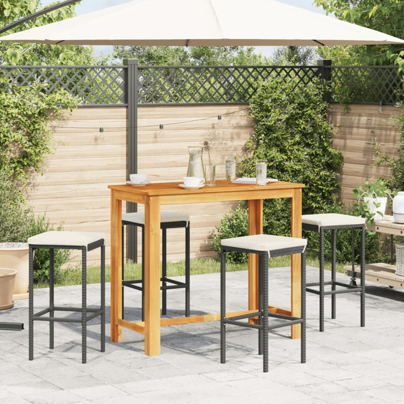 Wildon Home® 5 Piece Patio Bar Set Solid Wood Acacia And Poly Rattan, White, Black