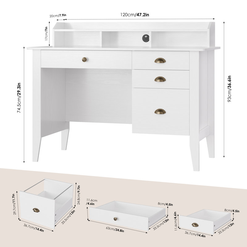 Ensemble de bibliothèque à 6 niveaux et bureau d'ordinateur 2 pièces, Blanc