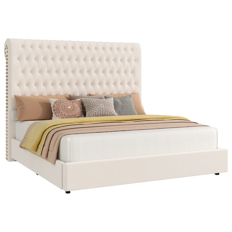 Kanisha Upholstered Storage Bed with Button Tufted Velvet Headboard, 4 Drawers