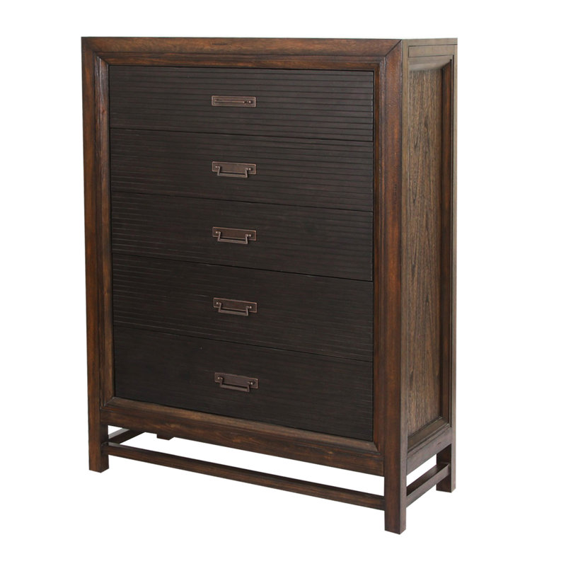 Commode à cinq tiroirs, aucun assemblage requis, finition à deux tons, commode noire, commode en bois, commode moderne, commode à 5 tiroirs