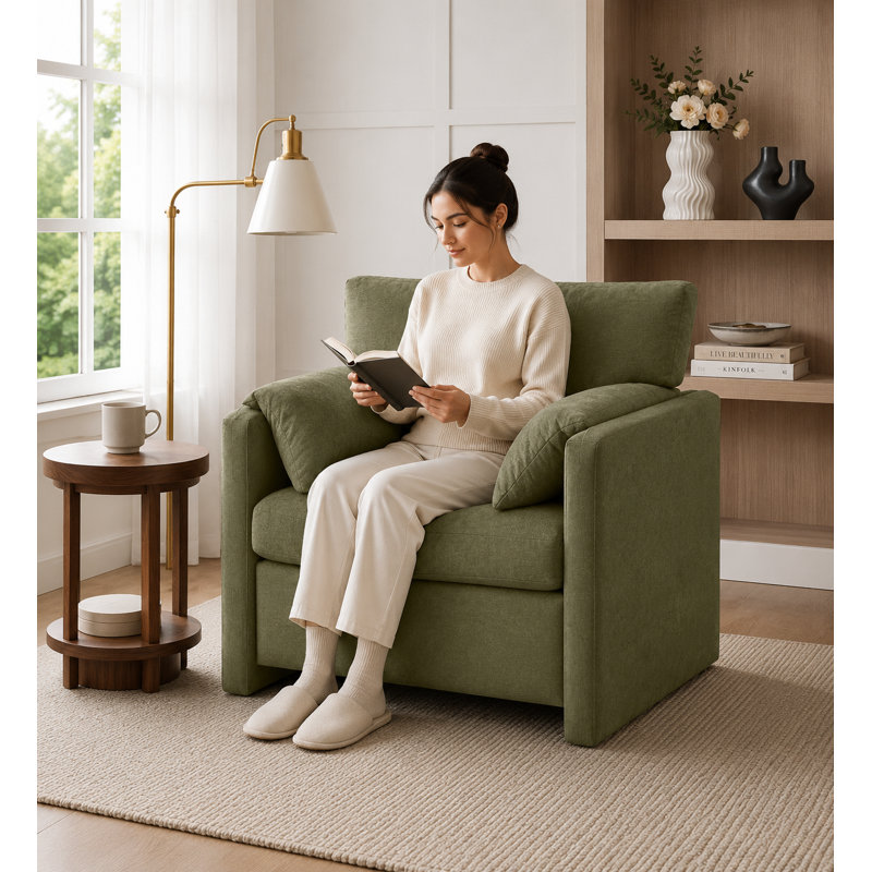 Fauteuil d'appoint surdimensionné en chenille 32,7 po, Vert