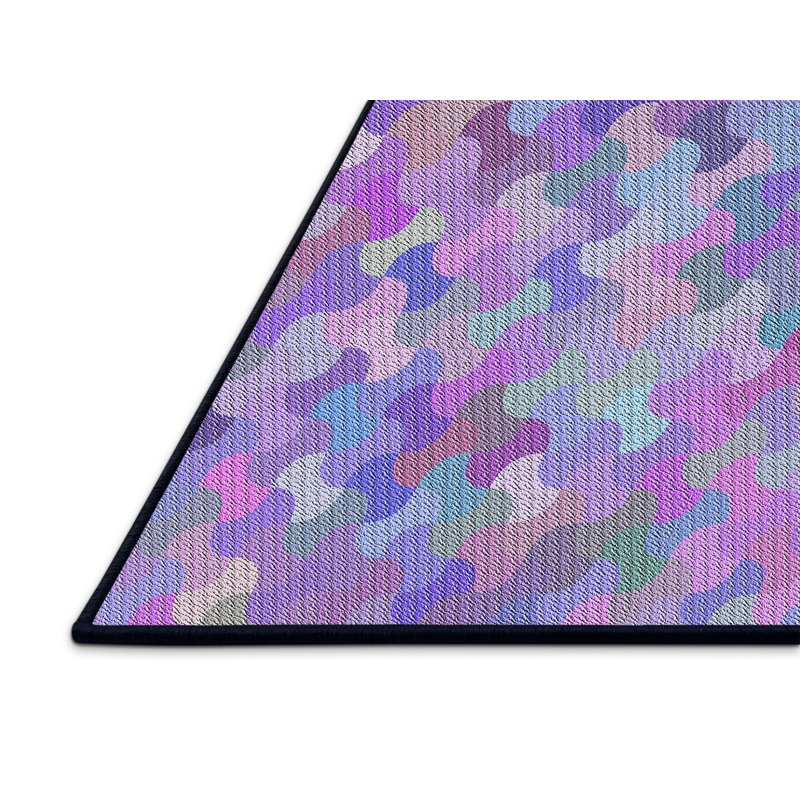 Tapis bleu/rose à motifs, Rectangle 2 pi x 5 pi