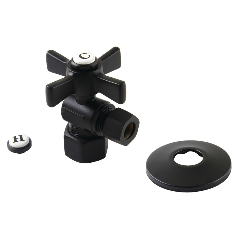 Kingston Brass Millennium 1/2-Inch FIP x 3/8-Inch OD Comp Quarter-Turn Angle Stop Valve with Flange, Matte Black