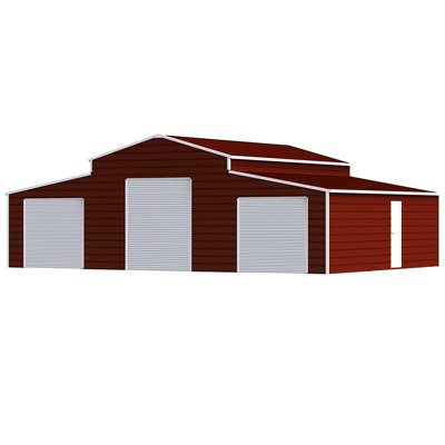 42ft X 30ft Metal Garage For Home And Farm Use, Weather- Steel, 14 Frame, 26 Panels, Three Rolling Doors, Side Entrance, Window, Red Rust- Finish, 15 - 20 Years Storage Shed Vehicle Tool Storage,