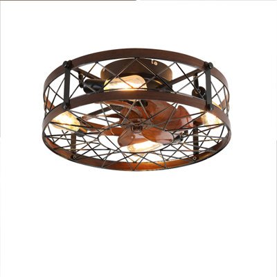 Caged Ceiling Fans With Lights Black, 20 Inch Flush Mount Ceiling Fan Light, Farmhouse Small Ceiling Fan With Light Fixture, Reversible Fan For Bedroom (Including E26 Bulbs)