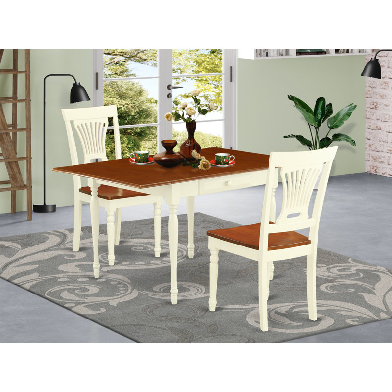 3 Piece Dining Room Table Set Contains a Rectangle Kitchen Table with Dropleaf and 2 Dining Chairs, Buttermilk & Cherry