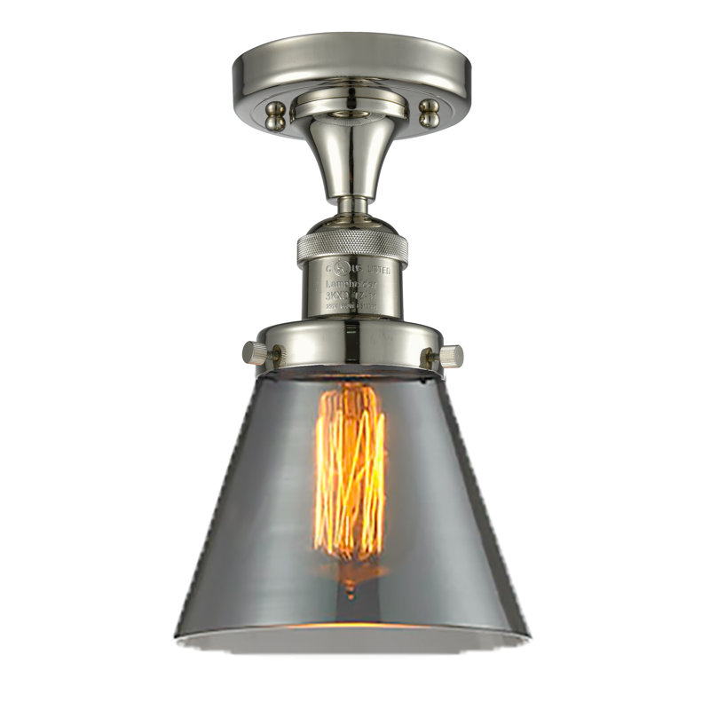 Plafonnier semi-encastré 1 lumière Cone, Ampoule à DEL rétro de 6 watts, Fumé, Nickel satiné brossé