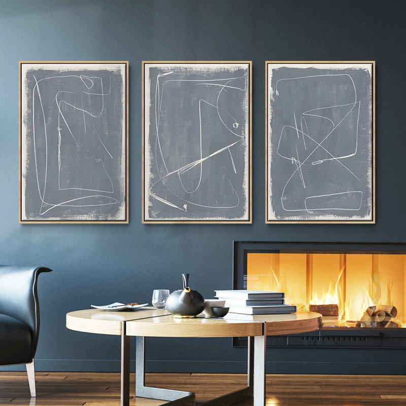 " Kinetic Imprint I " 3 - Pieces, Natural Wood, 40" H x 78" W