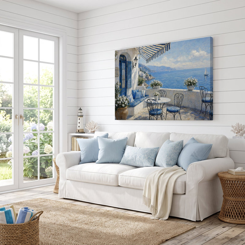 Reproduction sur toile d'une vue côtière de Santorin - 30 x 45 cm, H 12 po x l 18 po
