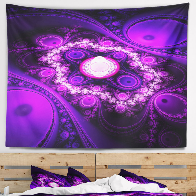 Tapisserie abstraites et cercles de couleur mauve et de vagues abstraits, H 32 po x l 39 po