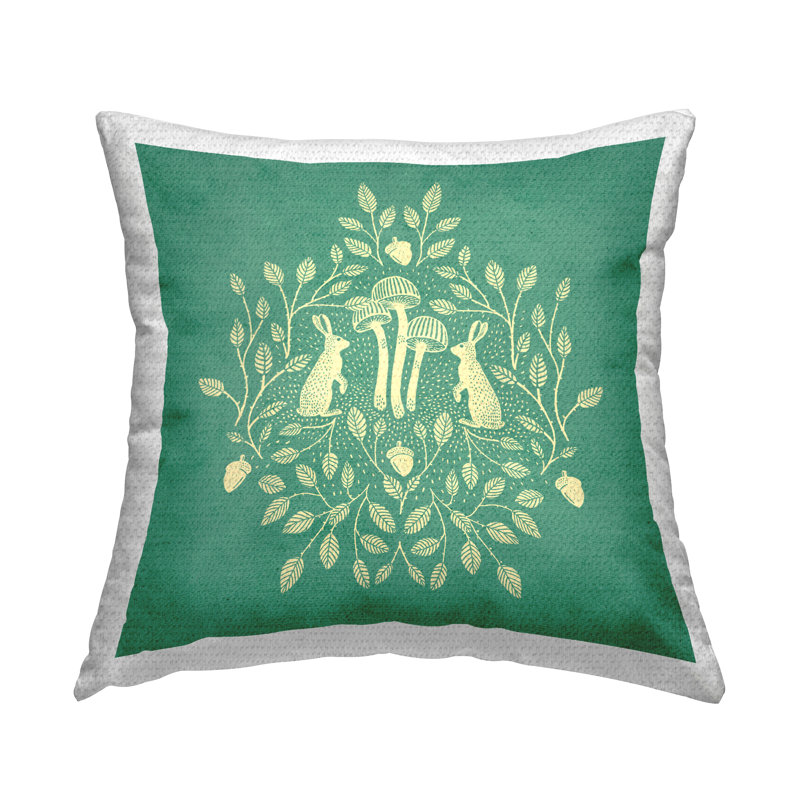 Coussin d'extérieur à imprimé de lapins botaniques turquoise par Katie O'Shea