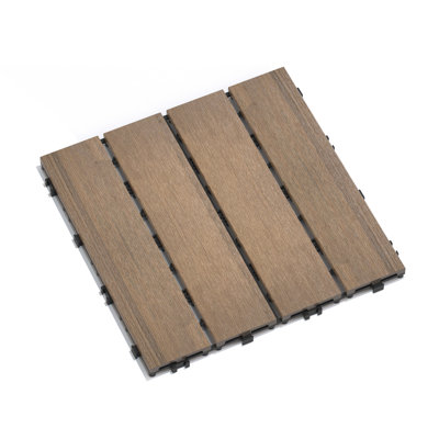Patio Floor Tiles Pack Of 11  WPC Wood-Plastic Composite Patio Deck Tiles DIY Interlocking Decking Tiles, Quick Deck Floor Tile, Court Tile, Water Resistant Indoor Outdoor -11.8" Oak