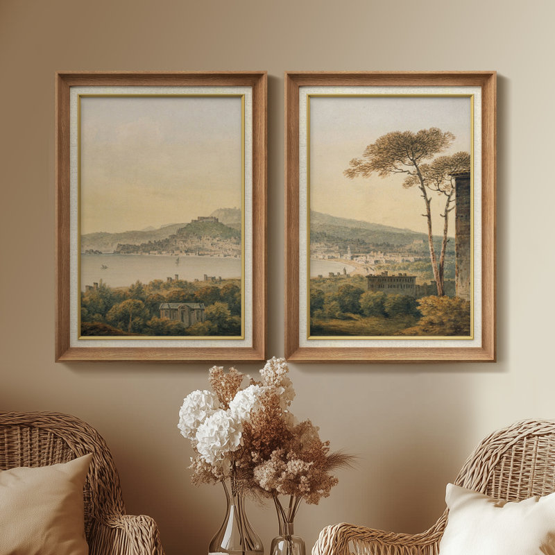 «Classic Countryside Hillside Traditional Pastoral», ensemble de 2 reproductions d'art encadrées sur papier de qualité supérieure 26 po x 36 po