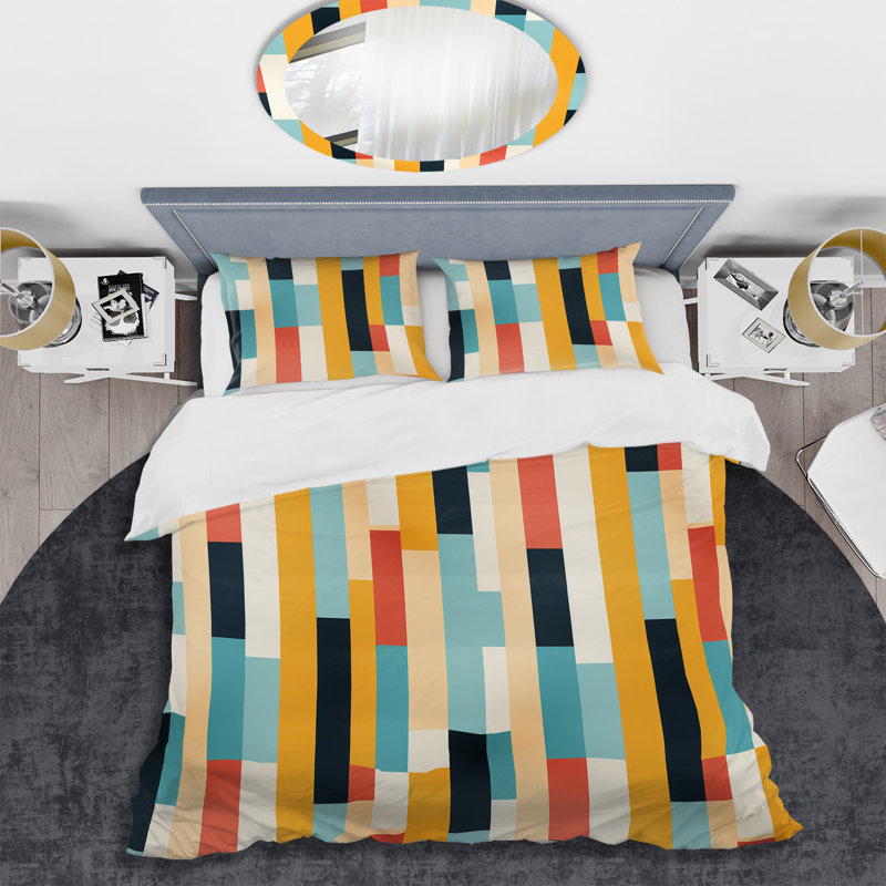 Midcentury Stripes Revival - Ensemble de housse de couette Midcentury, Housse de couette pour très grand lit et 2 très