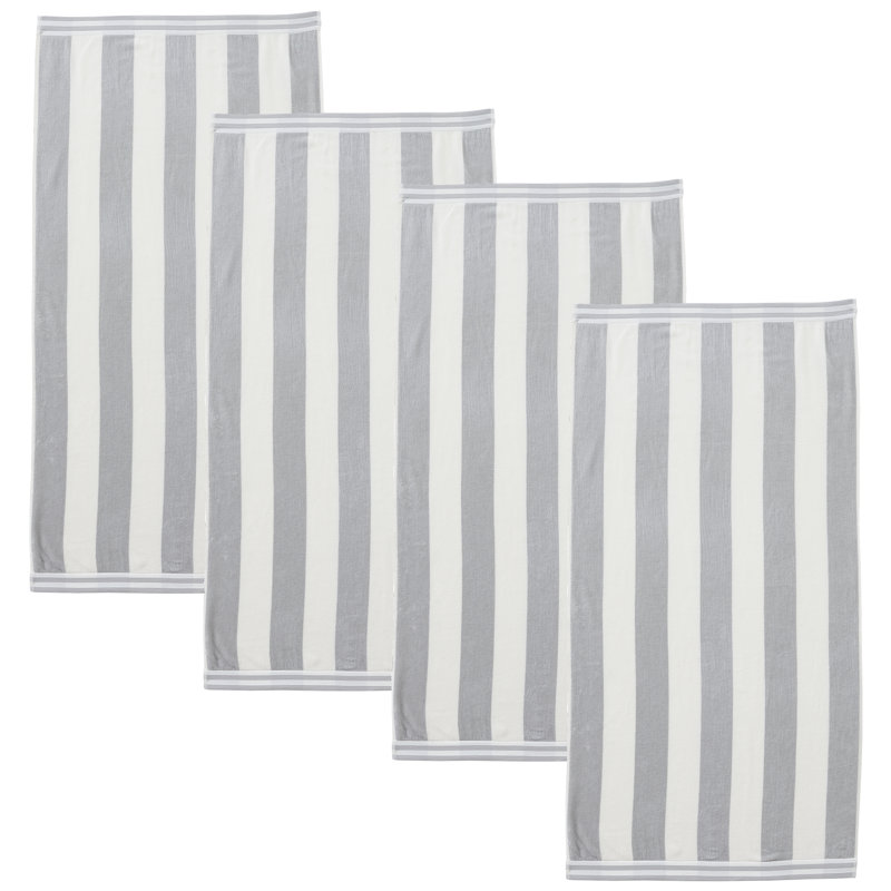  Edgartown 100% Cotton Modern Cabana Stripe Beach Towels, Pale Gray