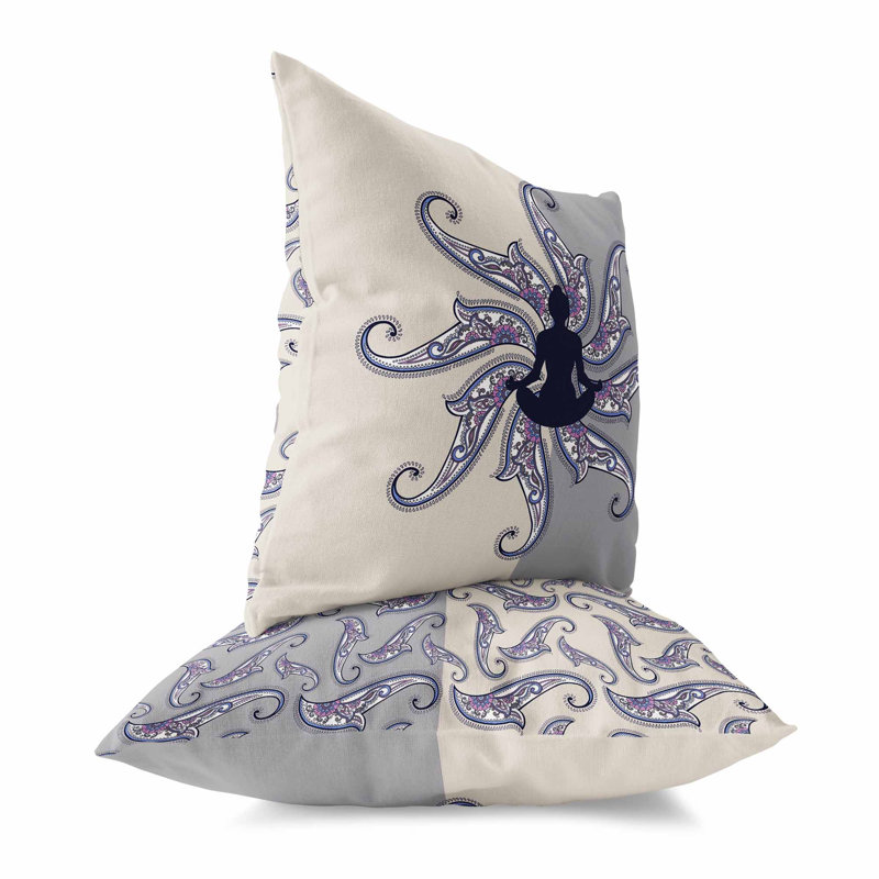 Coussin Mystic Silence Broadcloth, H 16 po x l 16 po, Bleu / argent / café