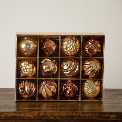 12-pc Gold and Bronze Ball Shatterproof Christmas Ornaments