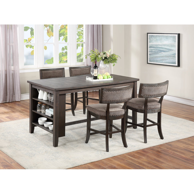 Table de salle à manger rectangulaire en bois à hauteur de comptoir avec rangement en noir, 36.5"H x 30"L x 60"W, Brown