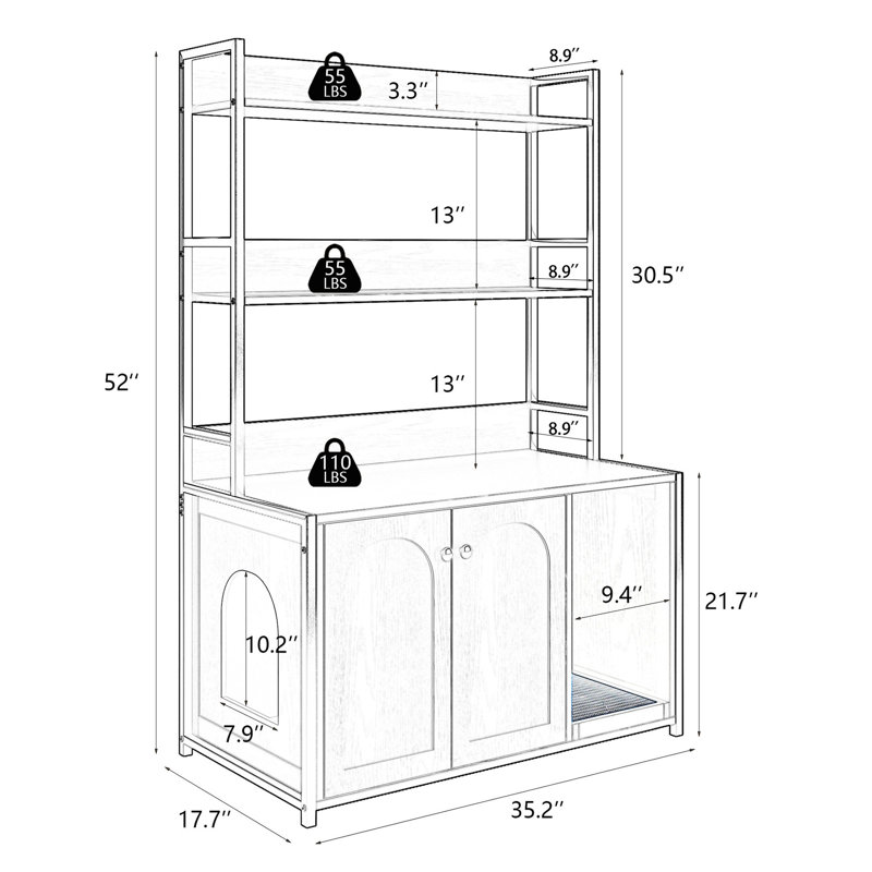 Grande boîte à litière cachée pour chat avec tablette, maison en bois, armoire, tablette à gratter, 2 portes, armoire de rangement de qualité noire, Flash
