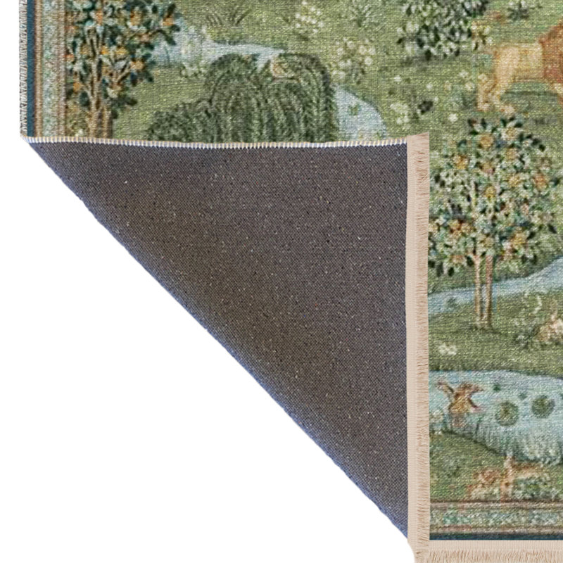 Tapis décoratif moderne à motif d'arbre et de lion à motif vert, Tapis de couloir 2 pi 8 po x 7 pi 11 po