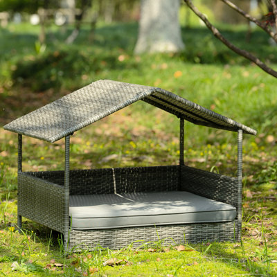 Seasonal Pe Dog Bed, Pet Enclosures, Powder - Coated Metal Tube, , 2 Inch Thick Cushion, Canopy For Shade, Lightweight And Movable Fiber Shade
