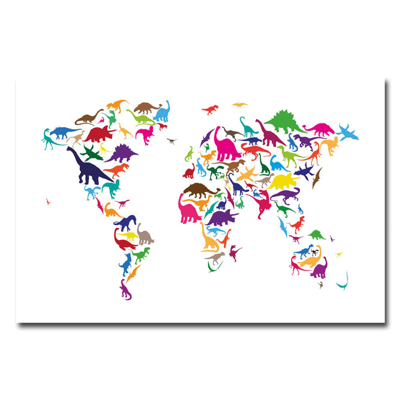 « dinosaur world map », impression sur toile, H 16 po x l 24 po x P 2 po