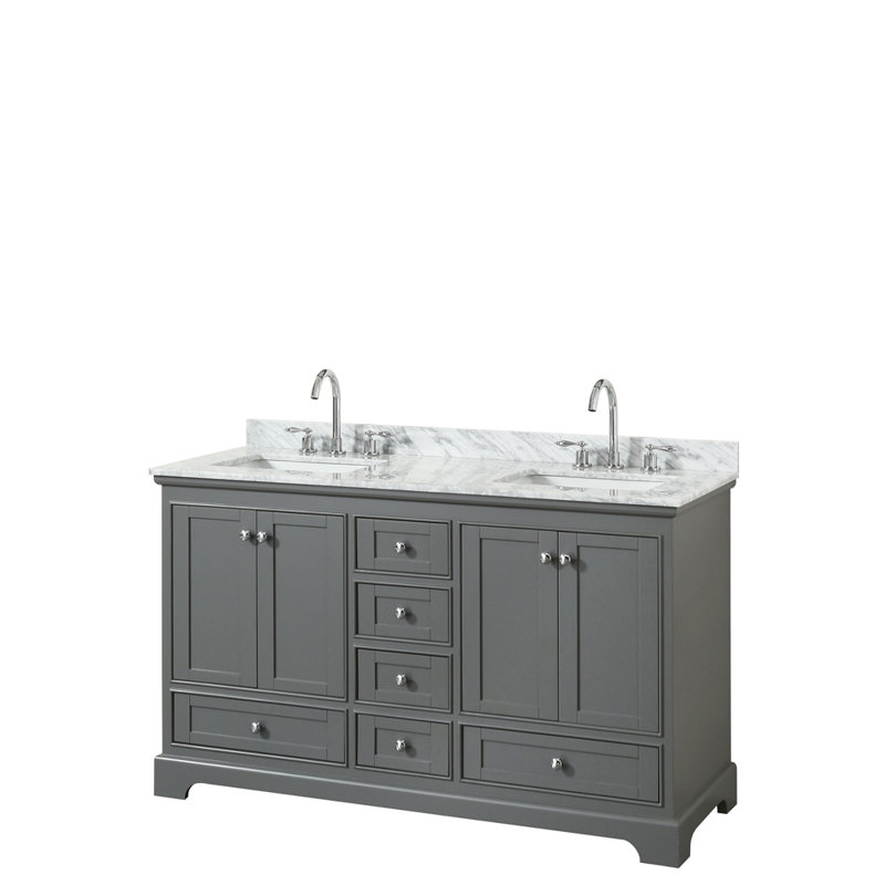Deborah 60'' Double Bathroom Vanity with Marble Top, Dark Gray, Matte Black