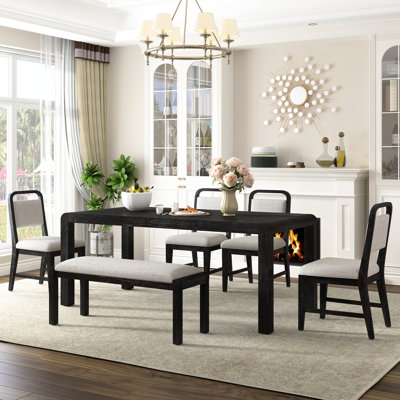 Table de salle à manger de style rétro pour 4 à 6 personnes, table amovible de 12 pouces et chaises confortables de tous âges avec banc rembourré, mécanisme extensible, sièges moelleux