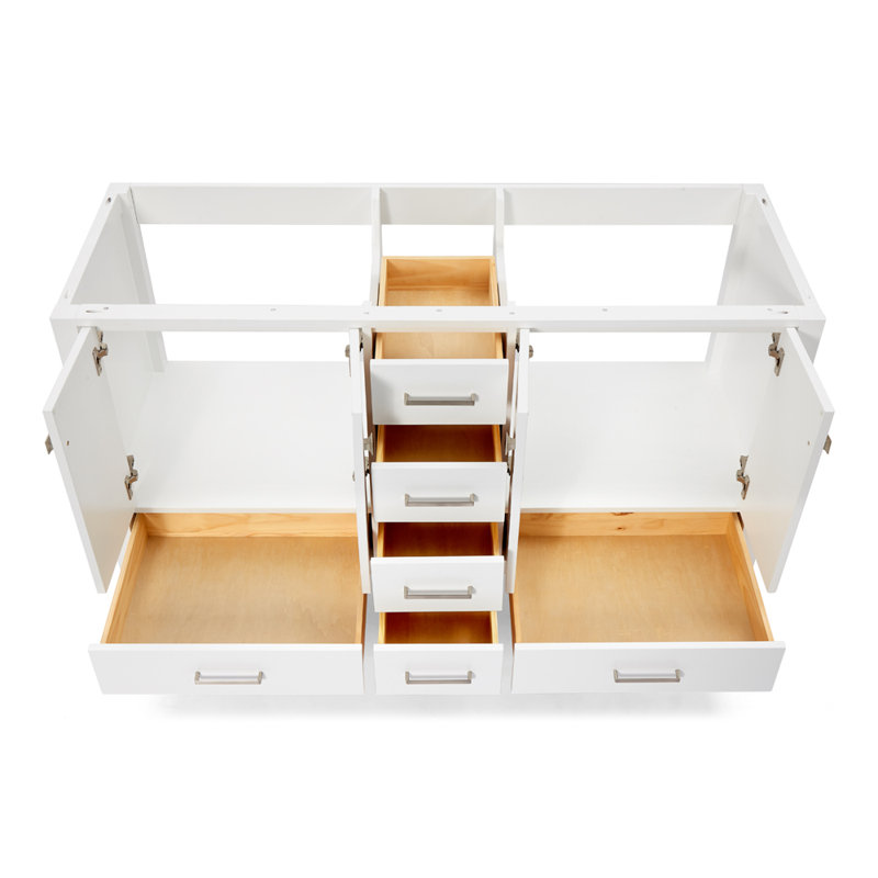 Cambridge 60'' W Double Bathroom Vanity Base, Brushed Nickel, White