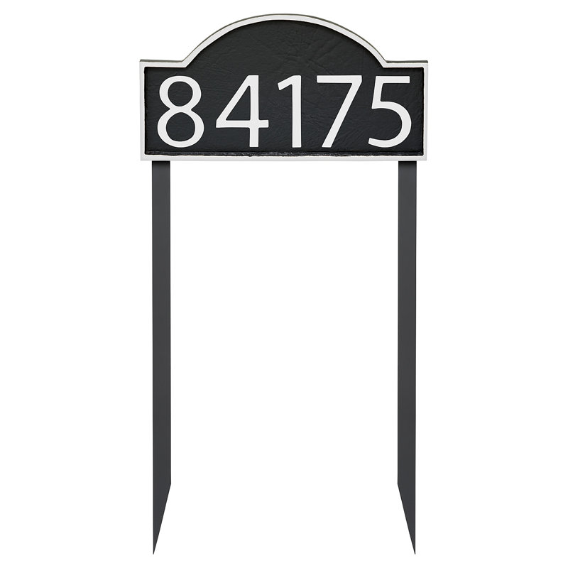 Plaque d'adresse pelouse douce 1 ligne, Noir, Blanc