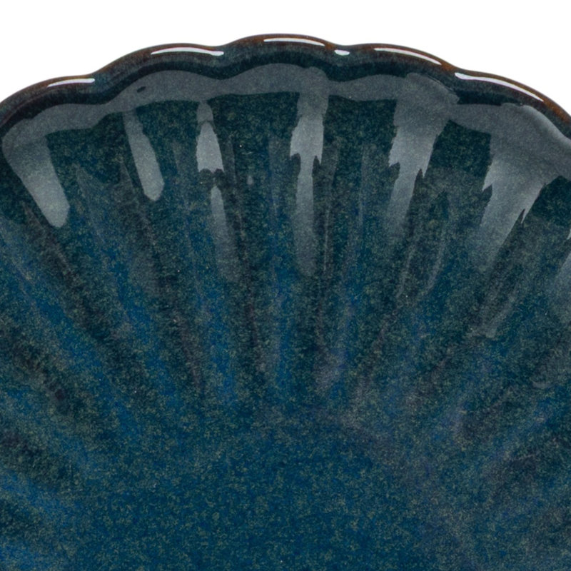 Tasse en grès nervuré avec soucoupe en glacis réactif, Bleu