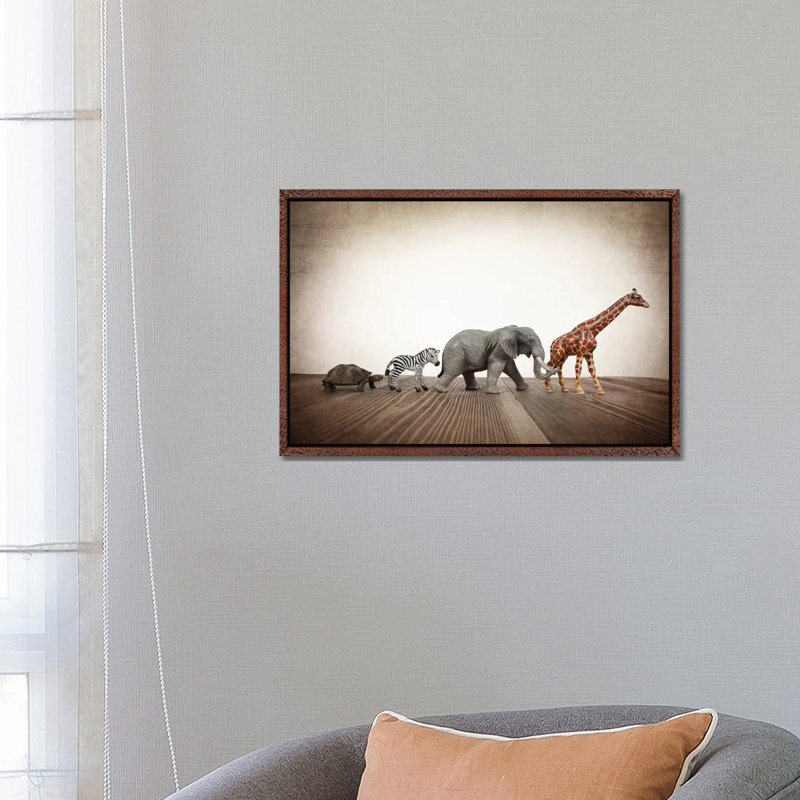 Safari Line I - Print on Canvas, 66.04 cm H x 45.72 cm W, Classic Brown Wood Framed