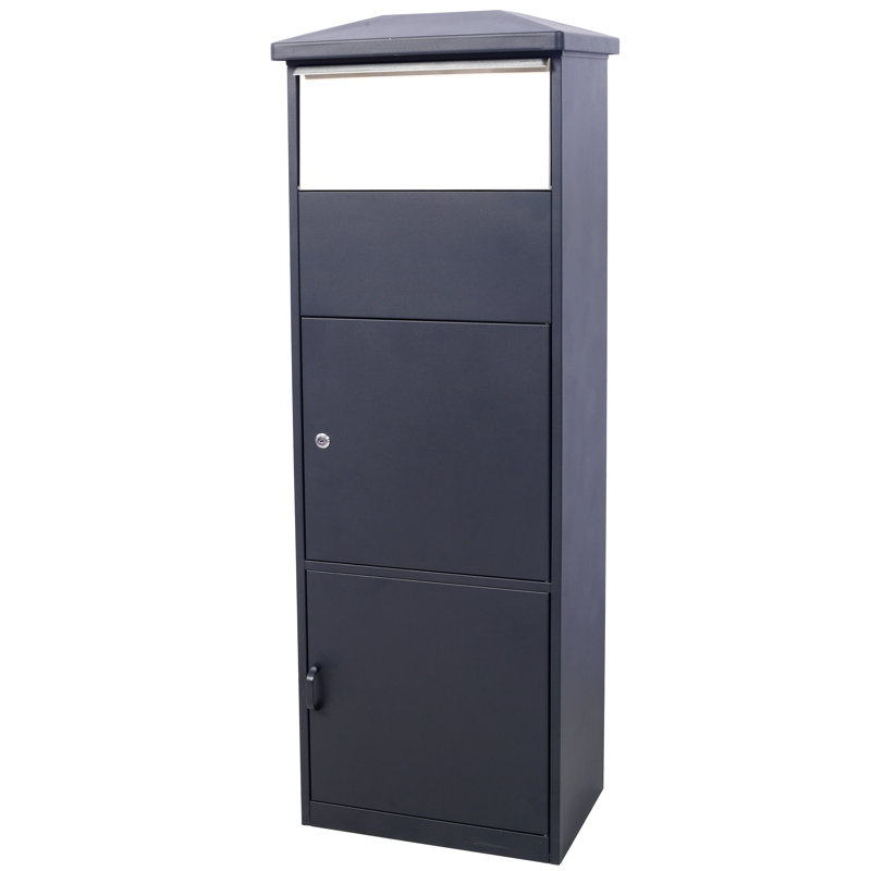 Floor Standing Package Drop Box 17" x 13.4" x 50.4" Galvanized Steel 1 Piece Mailbox Black Lockable with Weather-Resistant Coating