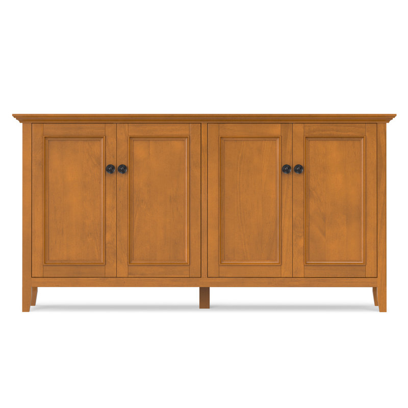 Tavion 66"W Solid Wood 4-Door Storage Cabinet With Adjustable Shelves, Light Golden Brown