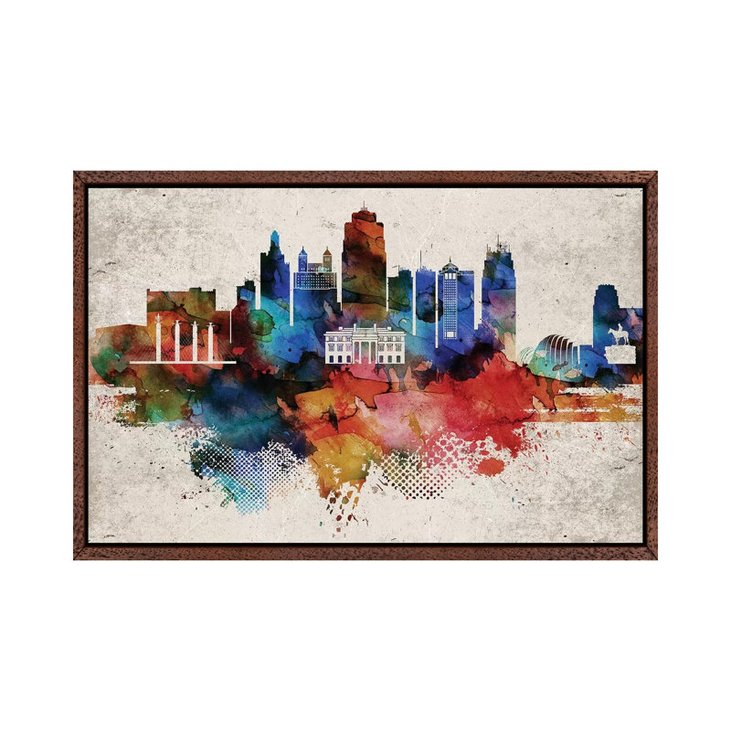 Kansas City Abstract - Print on Canvas, 66.04cm H x 101.6cm W x 3.81cm D, Classic Brown Wood Framed
