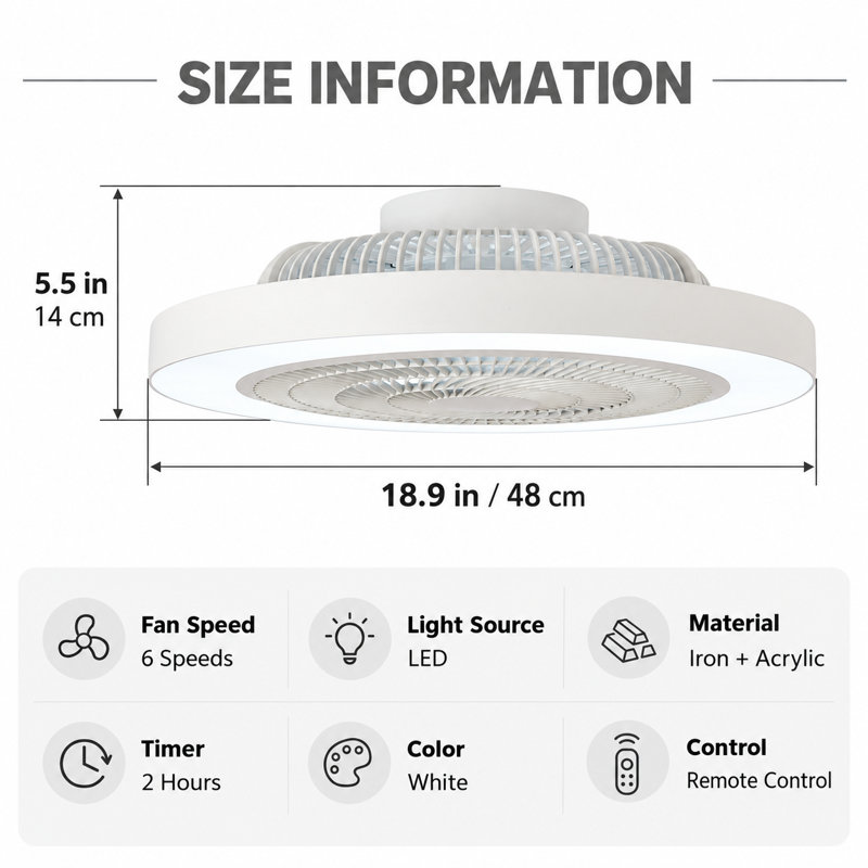 Ventilateur de plafond à cage à intensité variable 19,7 "avec lumières DEL et télécommande Jasmira
