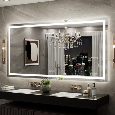 Led Backlit Frameless Lighted Bathroom Mirror Wall Mirror Dimmable Anti-fog