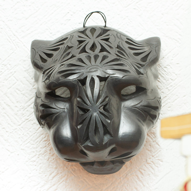 Décoration murale masque floral en céramique Jaguar