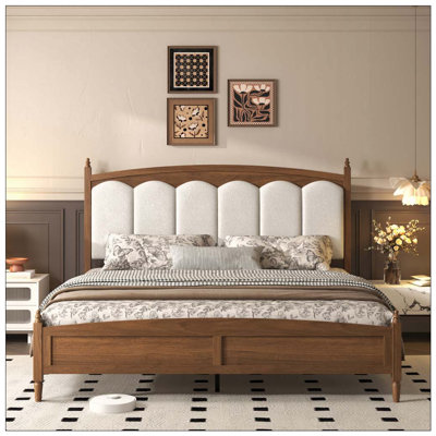 Platform Bed Frame with Upholstered Headboard