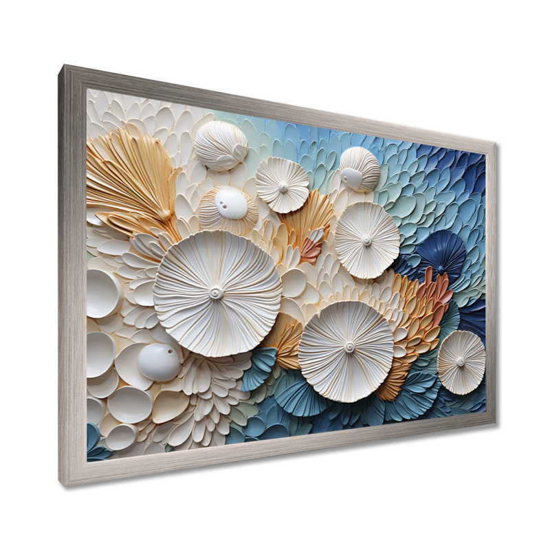 Coastal Seashell Tranquility I - coquillage sur toile, art mural, H 34 po x l 44 po x P 1,5 po, Cadre simple argenté