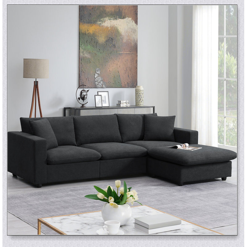 Ensemble de canapé modulaire en tissu de polyester avec 2 coussins gratuits et repose-pieds convertible, parfait pour le confort et la polyvalence des espaces de vie modernes.