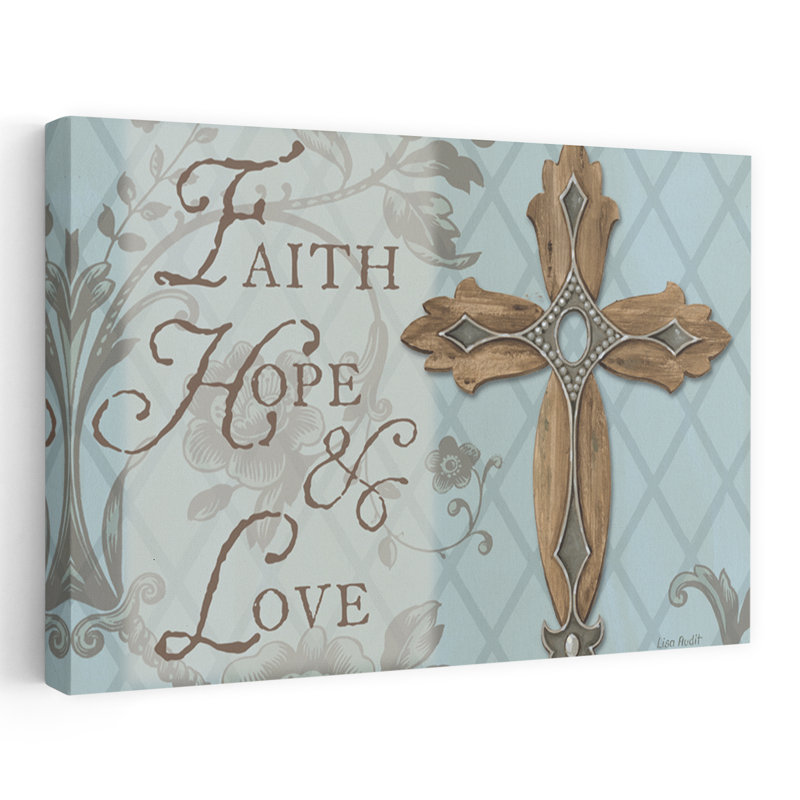 Faith Hope Love - art croix bleues et losanges, H 32 po x l 48 po