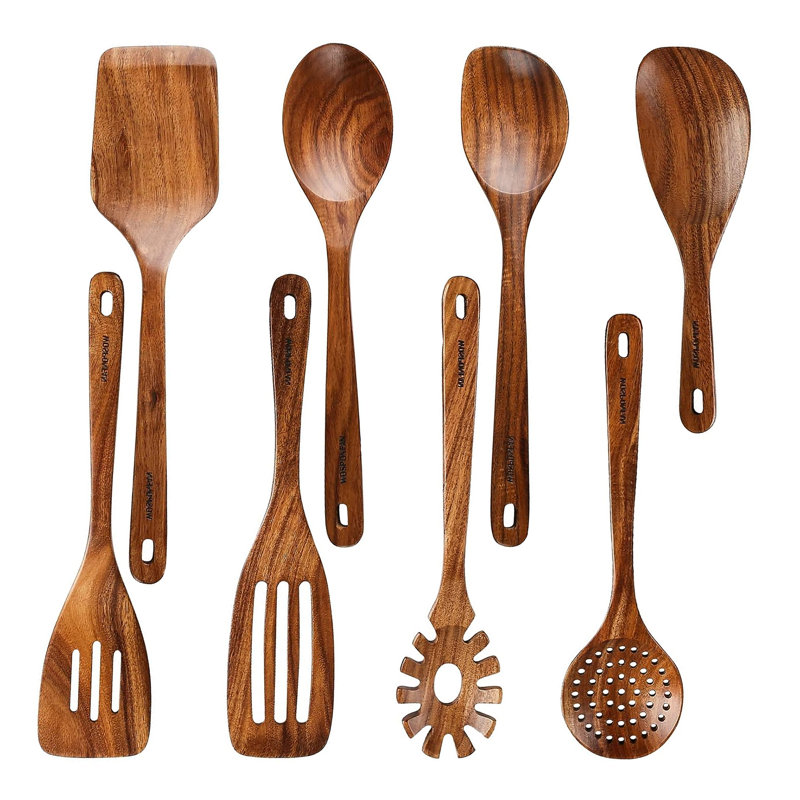 Ensemble d'ustensiles de cuisine en bois 8 pièces, antiadhésif, respectueux de l'environnement