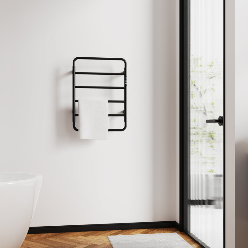 Chauffe-serviettes électrique à 6 barres avec minuterie, Noir mat